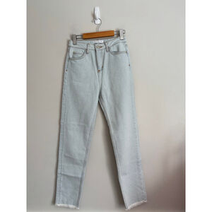 Sandro Women's Size 4 Light Wash High Rise Straight Leg Raw Hem Jeans Luxury